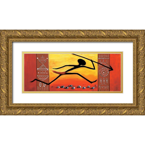 Running Huntsman Gold Ornate Wood Framed Art Print with Double Matting by Dahlke, Izabella