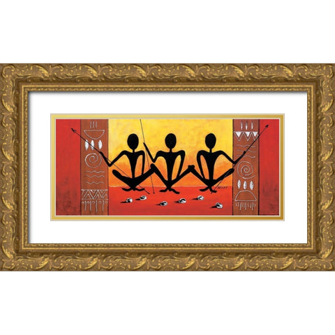 Three Huntsmen Gold Ornate Wood Framed Art Print with Double Matting by Dahlke, Izabella