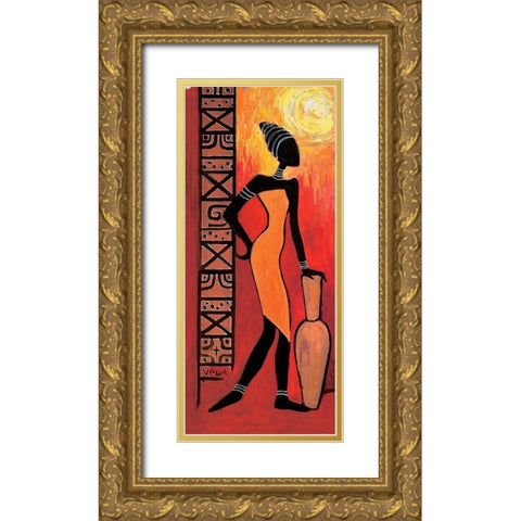Waiting Woman Gold Ornate Wood Framed Art Print with Double Matting by Veda