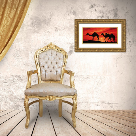 Walking Camels II Gold Ornate Wood Framed Art Print with Double Matting by Dahlke, Izabella