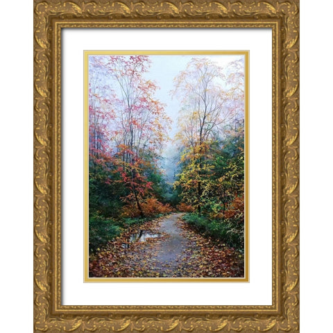 Autumn Way is waiting for you Gold Ornate Wood Framed Art Print with Double Matting by Cernov, Ivan