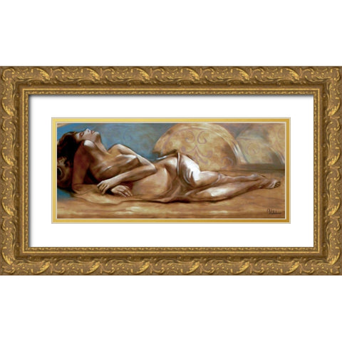 Lying Girl Gold Ornate Wood Framed Art Print with Double Matting by Medeiros, Celito