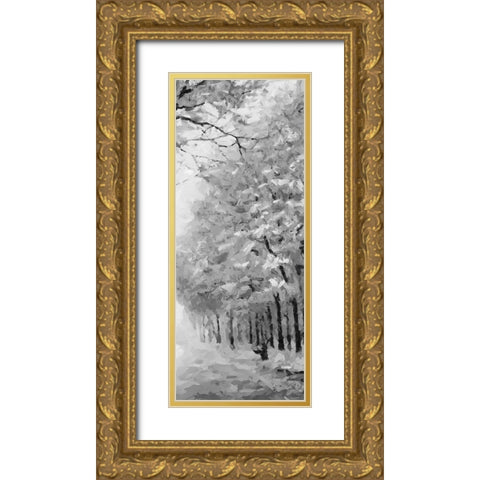 Trees by the Road II BW Gold Ornate Wood Framed Art Print with Double Matting by Medeiros, Celito