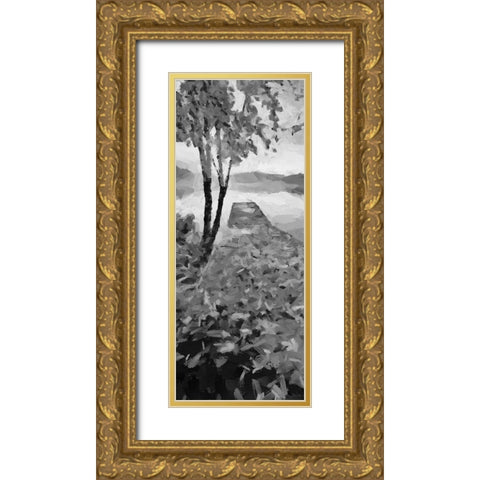Trees by the Pier on the Lake Gold Ornate Wood Framed Art Print with Double Matting by Medeiros, Celito