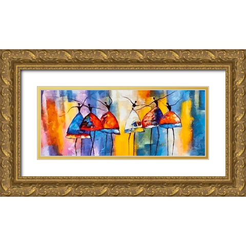 Dancers in Orange Dress V Gold Ornate Wood Framed Art Print with Double Matting by Medeiros, Celito