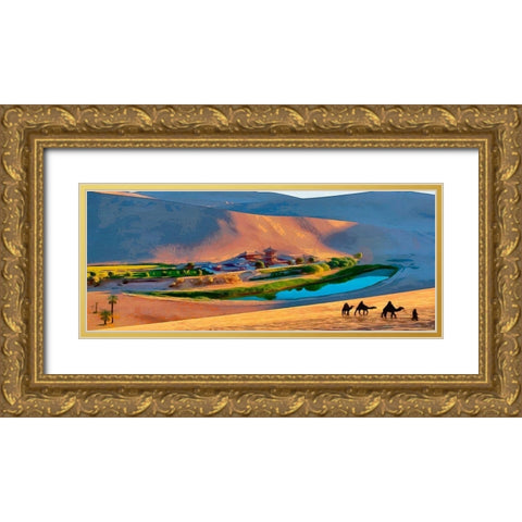 Oasis in Desert Gold Ornate Wood Framed Art Print with Double Matting by Medeiros, Celito