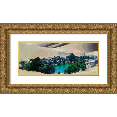 Big Oasis in Desert Gold Ornate Wood Framed Art Print with Double Matting by Medeiros, Celito