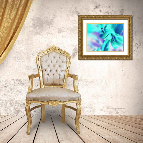 Turquoise Petals Gold Ornate Wood Framed Art Print with Double Matting by Grayscale