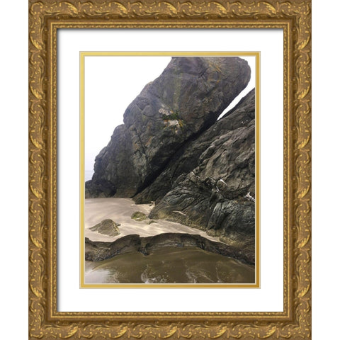Haystack on Beach I Gold Ornate Wood Framed Art Print with Double Matting by Grayscale