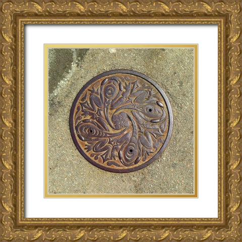 Frog Mandala Gold Ornate Wood Framed Art Print with Double Matting by Grayscale