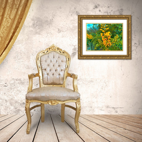 Yellow Blooms I Gold Ornate Wood Framed Art Print with Double Matting by Grayscale