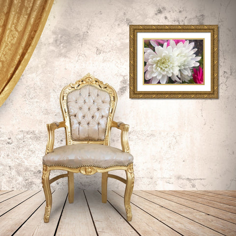 White Flowers I Gold Ornate Wood Framed Art Print with Double Matting by Grayscale