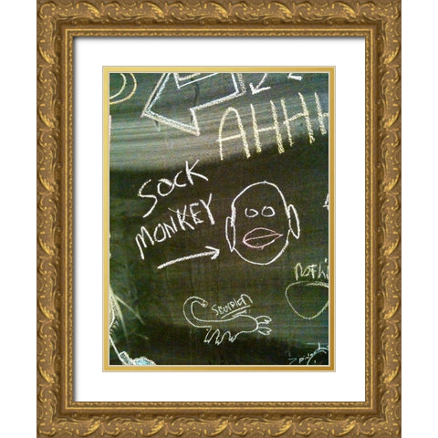 Sock Monkey Gold Ornate Wood Framed Art Print with Double Matting by Grayscale