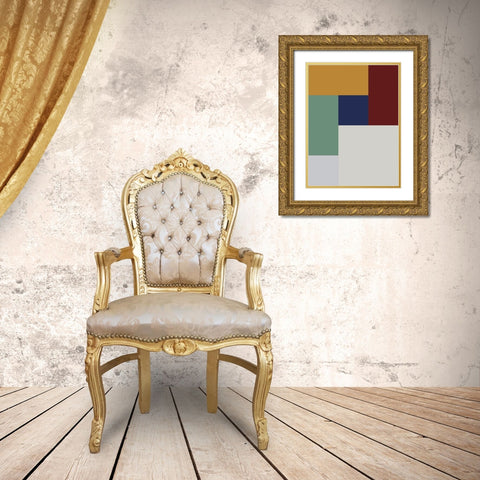Bright Blocks X Gold Ornate Wood Framed Art Print with Double Matting by Grayscale