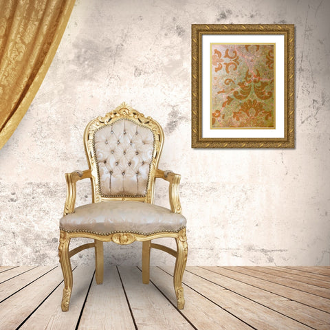Painted Stencil III Gold Ornate Wood Framed Art Print with Double Matting by Grayscale