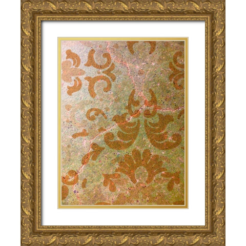 Painted Stencil III Gold Ornate Wood Framed Art Print with Double Matting by Grayscale