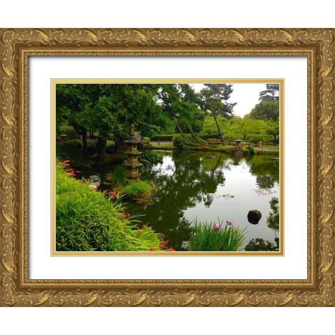 Pagoda Garden I Gold Ornate Wood Framed Art Print with Double Matting by Grayscale