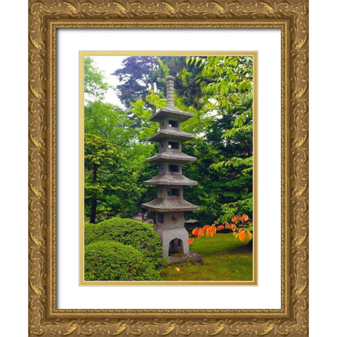 Pagoda Garden II Gold Ornate Wood Framed Art Print with Double Matting by Grayscale