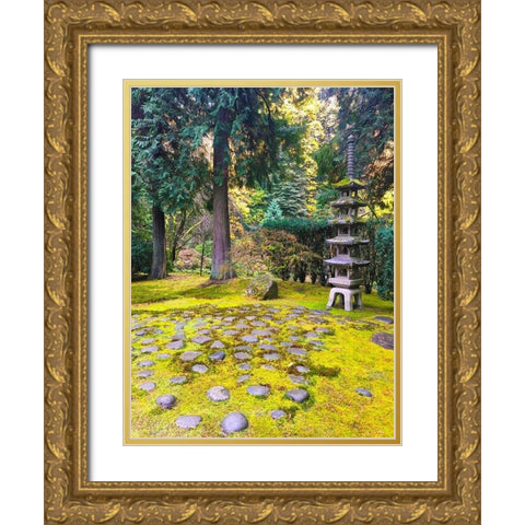 Pagoda Garden III Gold Ornate Wood Framed Art Print with Double Matting by Grayscale