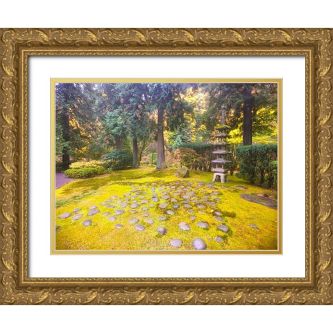 Pagoda Garden V Gold Ornate Wood Framed Art Print with Double Matting by Grayscale
