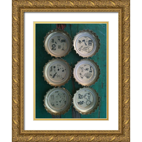 Bottle Caps I Gold Ornate Wood Framed Art Print with Double Matting by Grayscale
