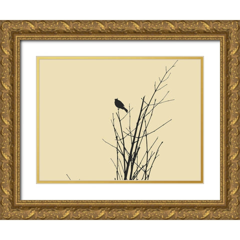 Bird Silhouette: Black/Ivory Gold Ornate Wood Framed Art Print with Double Matting by Popcorn