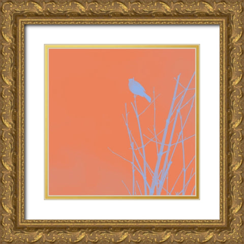 Bird Silhouette II Gold Ornate Wood Framed Art Print with Double Matting by Popcorn