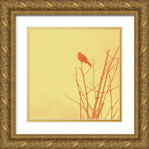 Bird Silhouette IV Gold Ornate Wood Framed Art Print with Double Matting by Popcorn