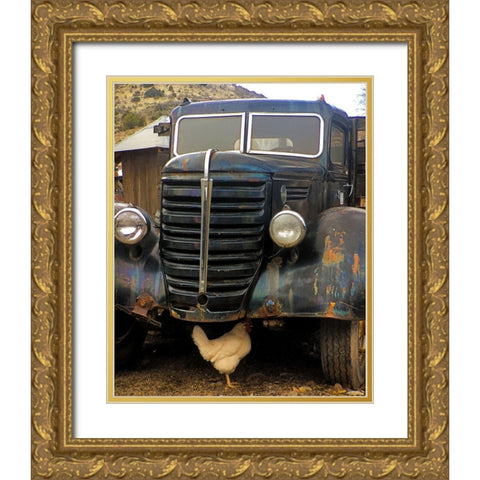 Bygone Chicken Gold Ornate Wood Framed Art Print with Double Matting by Popcorn