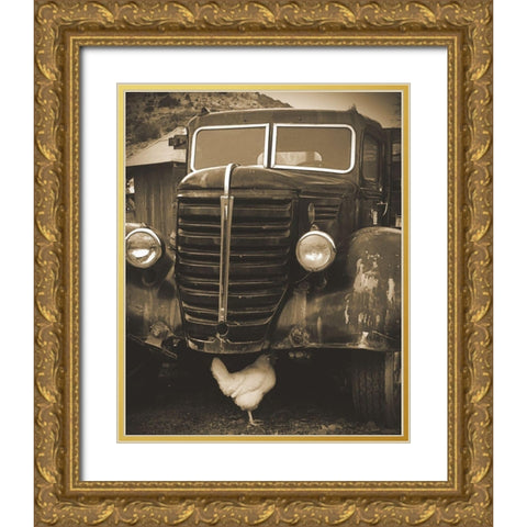 Bygone Chicken Gold Ornate Wood Framed Art Print with Double Matting by Popcorn