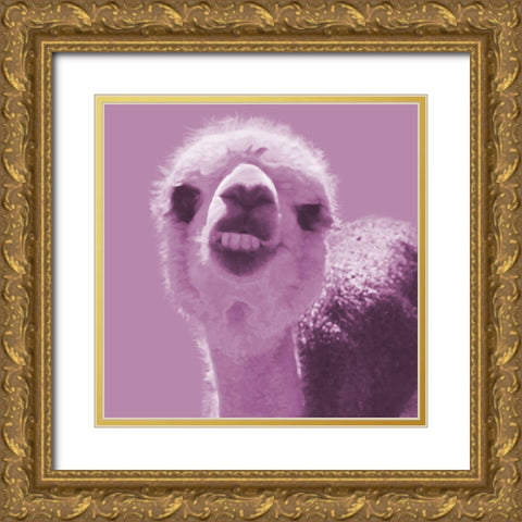 Alpaca Pink Gold Ornate Wood Framed Art Print with Double Matting by Popcorn
