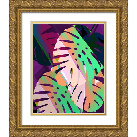 Monstera Stylized V Gold Ornate Wood Framed Art Print with Double Matting by Tenoever, William