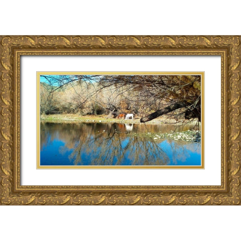 Wild Horses II Gold Ornate Wood Framed Art Print with Double Matting by Popcorn