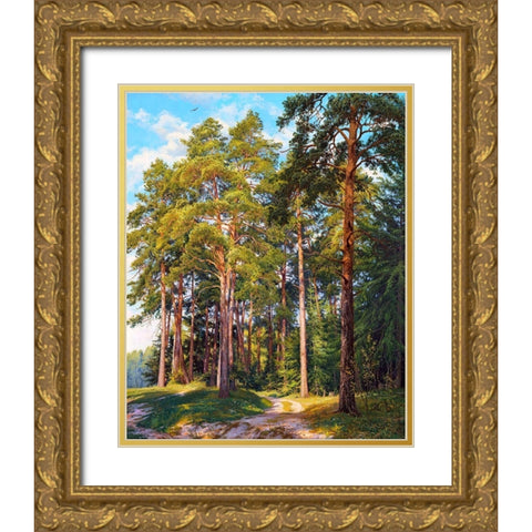 Ship pines Gold Ornate Wood Framed Art Print with Double Matting by Basov, Sergej
