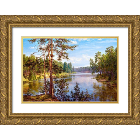 The Lake Gold Ornate Wood Framed Art Print with Double Matting by Basov, Sergej