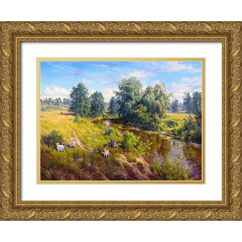 Good day Gold Ornate Wood Framed Art Print with Double Matting by Basov, Sergej