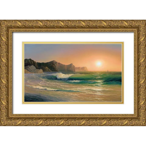 Evening wave Gold Ornate Wood Framed Art Print with Double Matting by Beregovaya, Elena