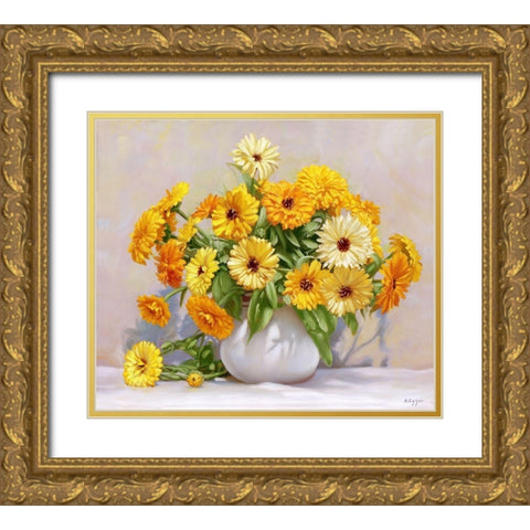Calendula Gold Ornate Wood Framed Art Print with Double Matting by Buzin, Igor
