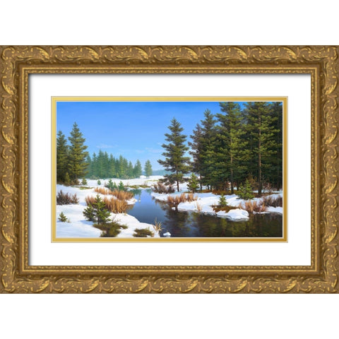 First snow Gold Ornate Wood Framed Art Print with Double Matting by Babichev, Vyacheslav