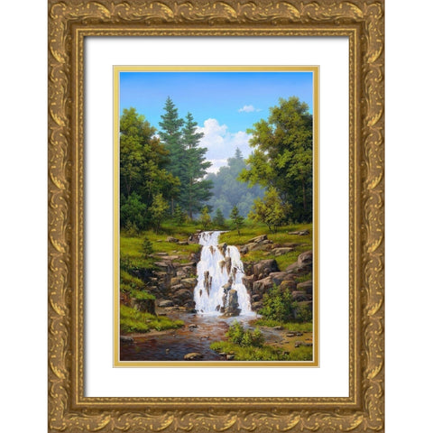 Waterfall Gold Ornate Wood Framed Art Print with Double Matting by Babichev, Vyacheslav