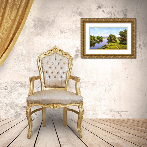 Landscape with the river  Gold Ornate Wood Framed Art Print with Double Matting by Babichev, Vyacheslav