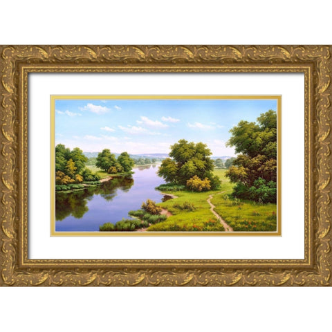 Landscape with the river  Gold Ornate Wood Framed Art Print with Double Matting by Babichev, Vyacheslav