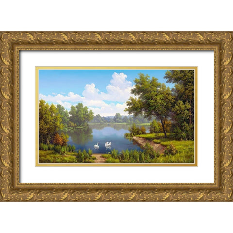 At the river Gold Ornate Wood Framed Art Print with Double Matting by Babichev, Vyacheslav