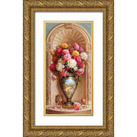 Peonies Gold Ornate Wood Framed Art Print with Double Matting by Dandorf, Olga