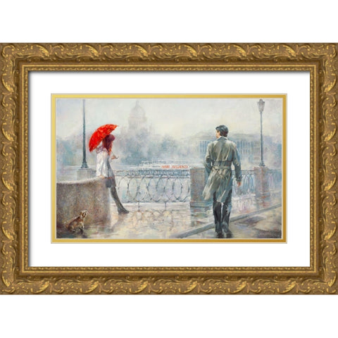 Red umbrella Gold Ornate Wood Framed Art Print with Double Matting by Dandorf, Olga