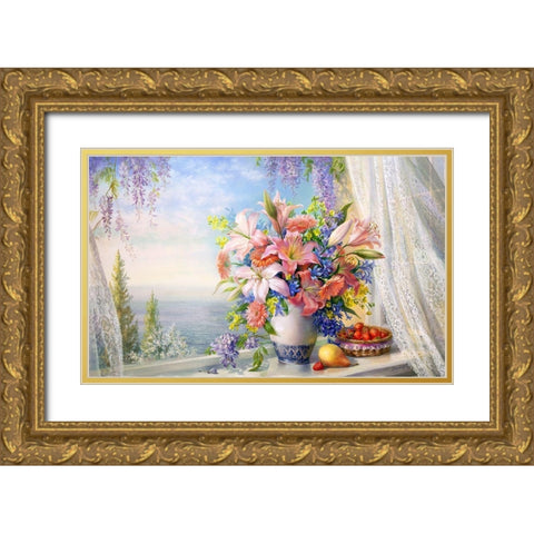 Bouquet with gladioli Gold Ornate Wood Framed Art Print with Double Matting by Dandorf, Olga