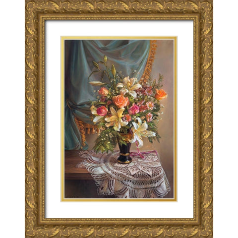 Bouquet 1 Gold Ornate Wood Framed Art Print with Double Matting by Dandorf, Olga