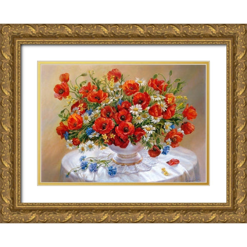 Poppies Gold Ornate Wood Framed Art Print with Double Matting by Dandorf, Olga