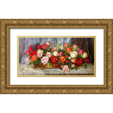 Roses Gold Ornate Wood Framed Art Print with Double Matting by Dandorf, Olga