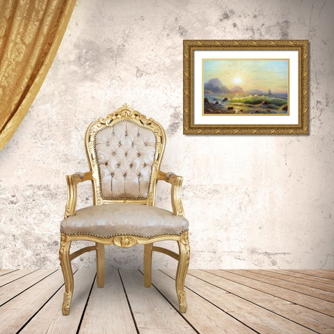 Morning. Surf waves Gold Ornate Wood Framed Art Print with Double Matting by Goryachev, Alexander